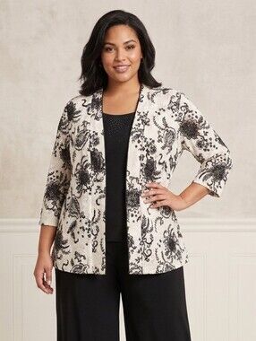 La Madonna Elegant Cream & Black Sequin Floral Lace Top, Size XL